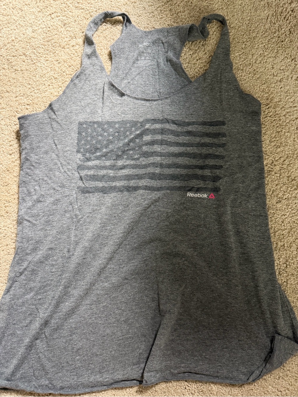 Reebok Gray Racerback Tank with Subtle American Flag